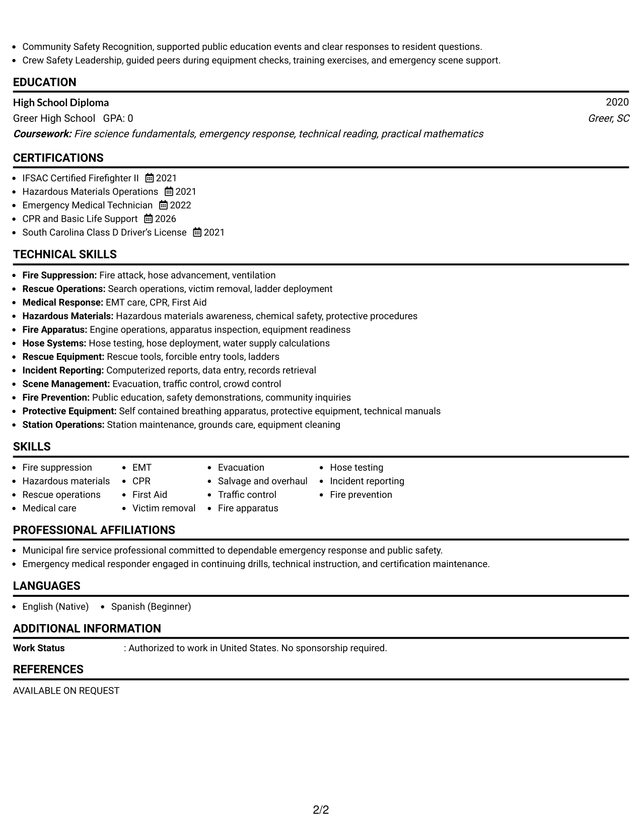 Resume Example Page 2