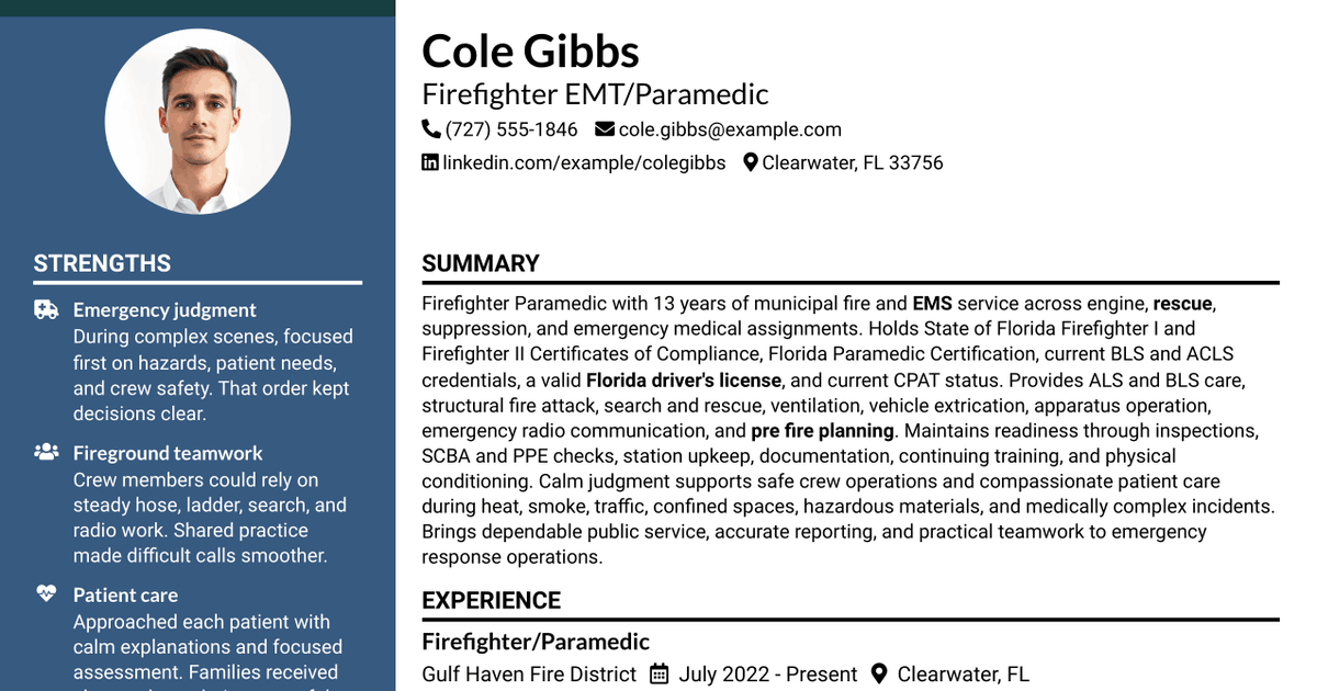 7 Firefighter EMT/Paramedic Resume Templates with Example