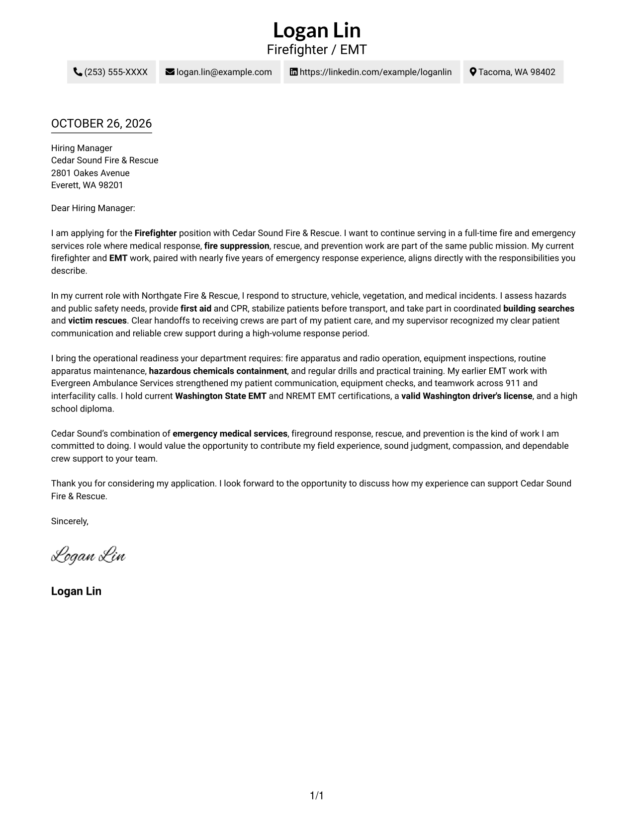 Cover letter example — page 1