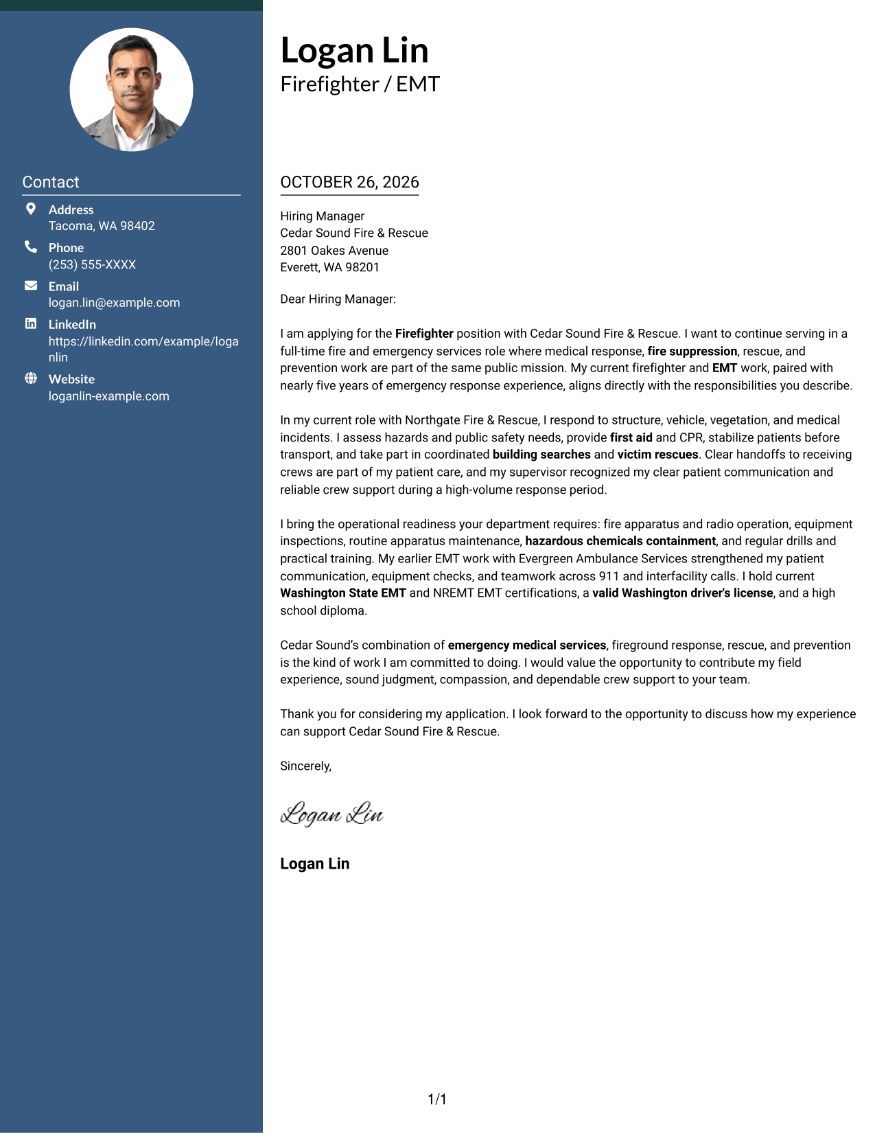 Cover letter example — page 1
