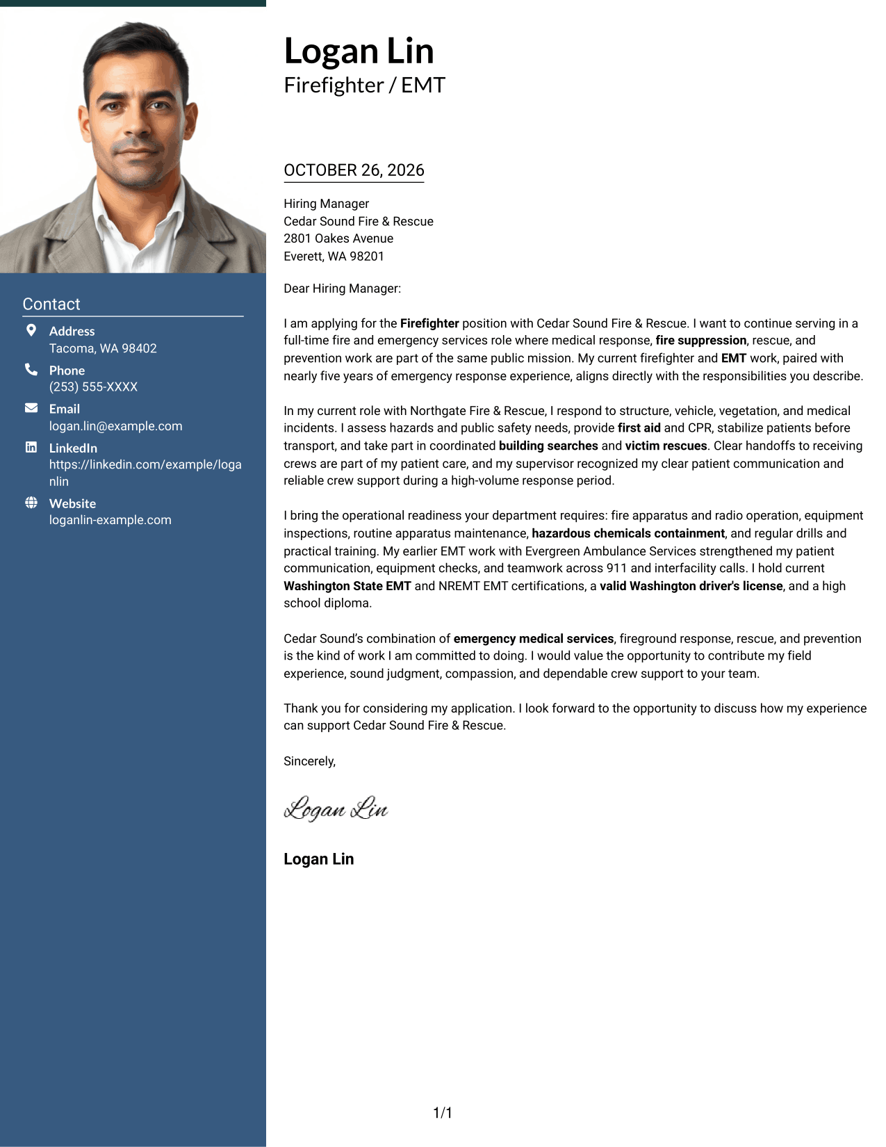 Cover letter example — page 1