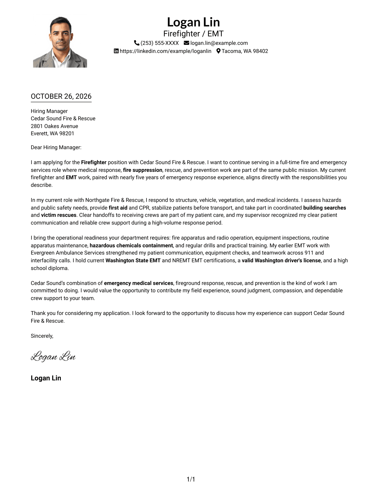 Cover letter example — page 1