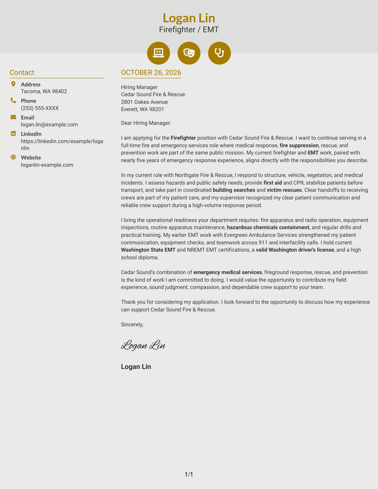 Cover letter example — page 1