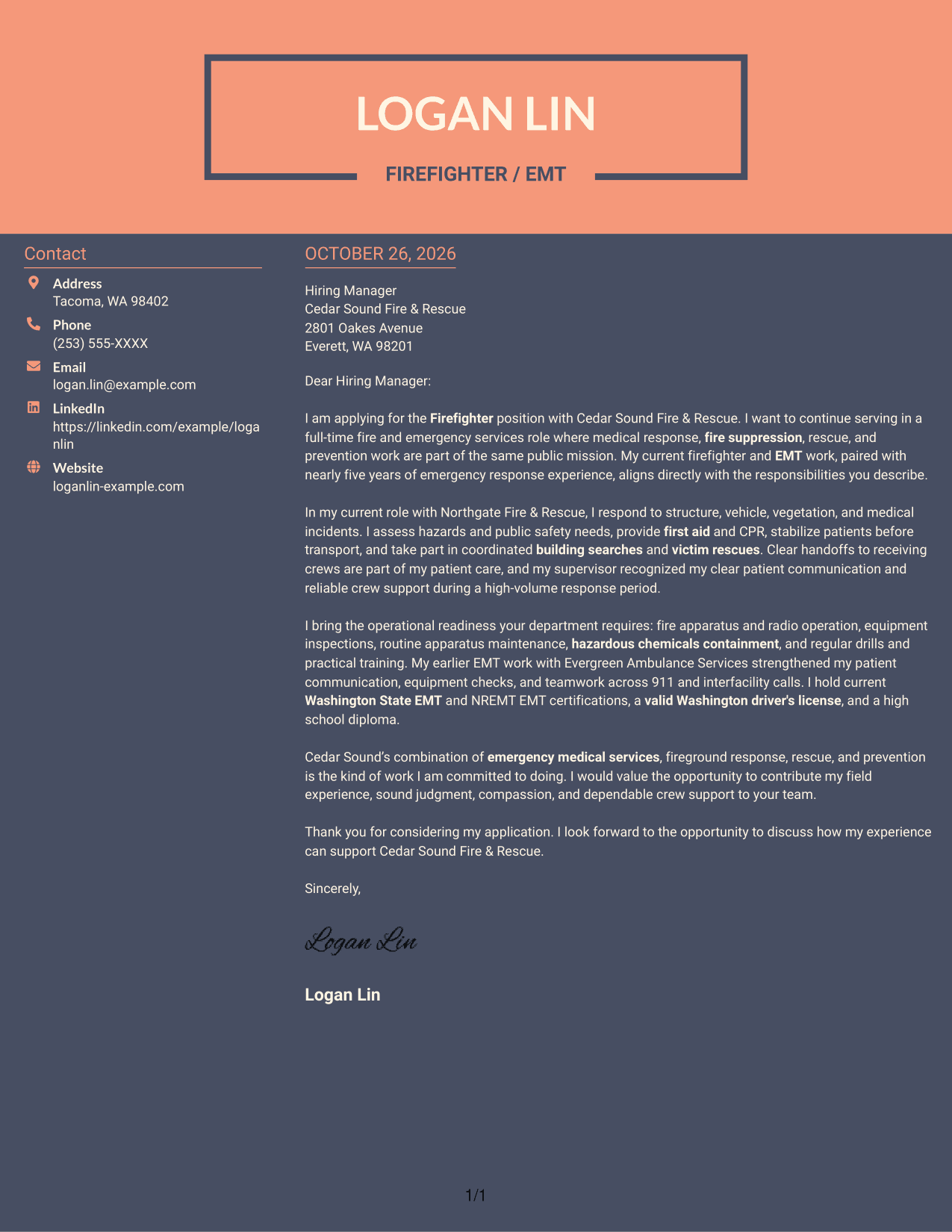 Cover letter example — page 1
