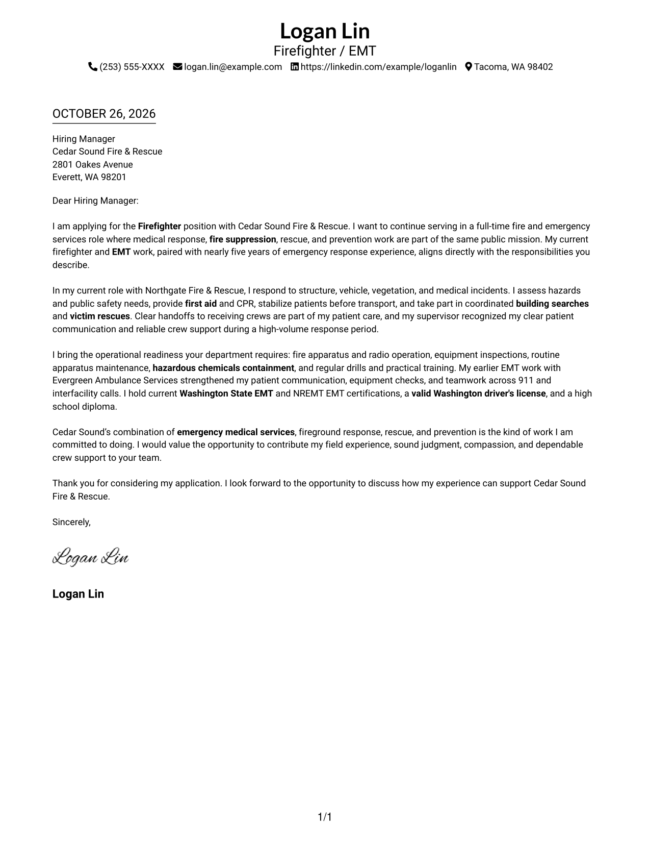 Cover letter example — page 1