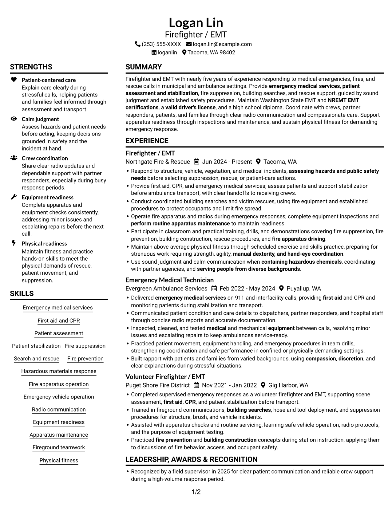 Resume example — page 1