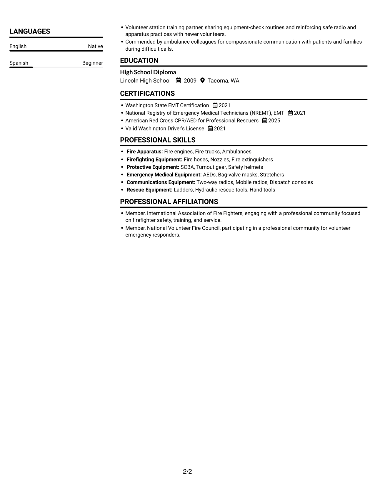 Resume example — page 2