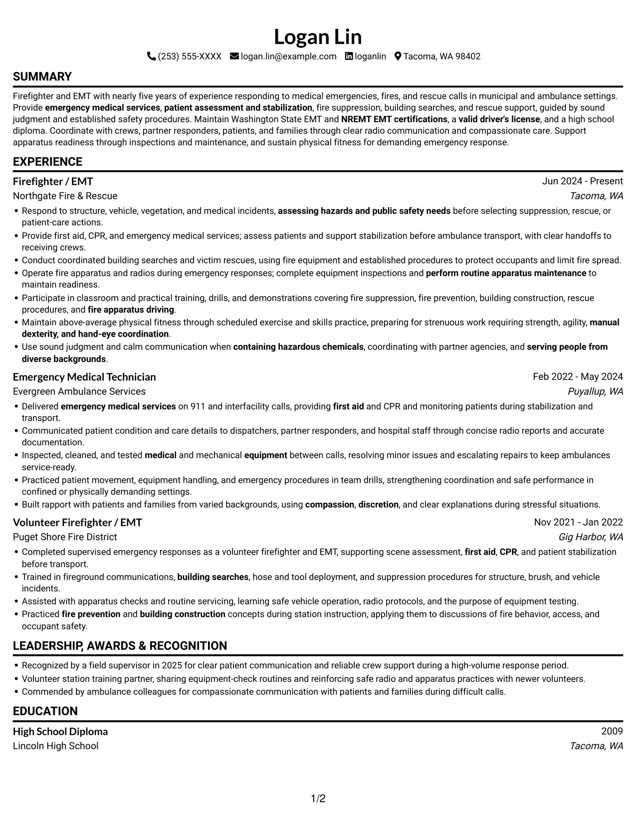Resume example — page 1