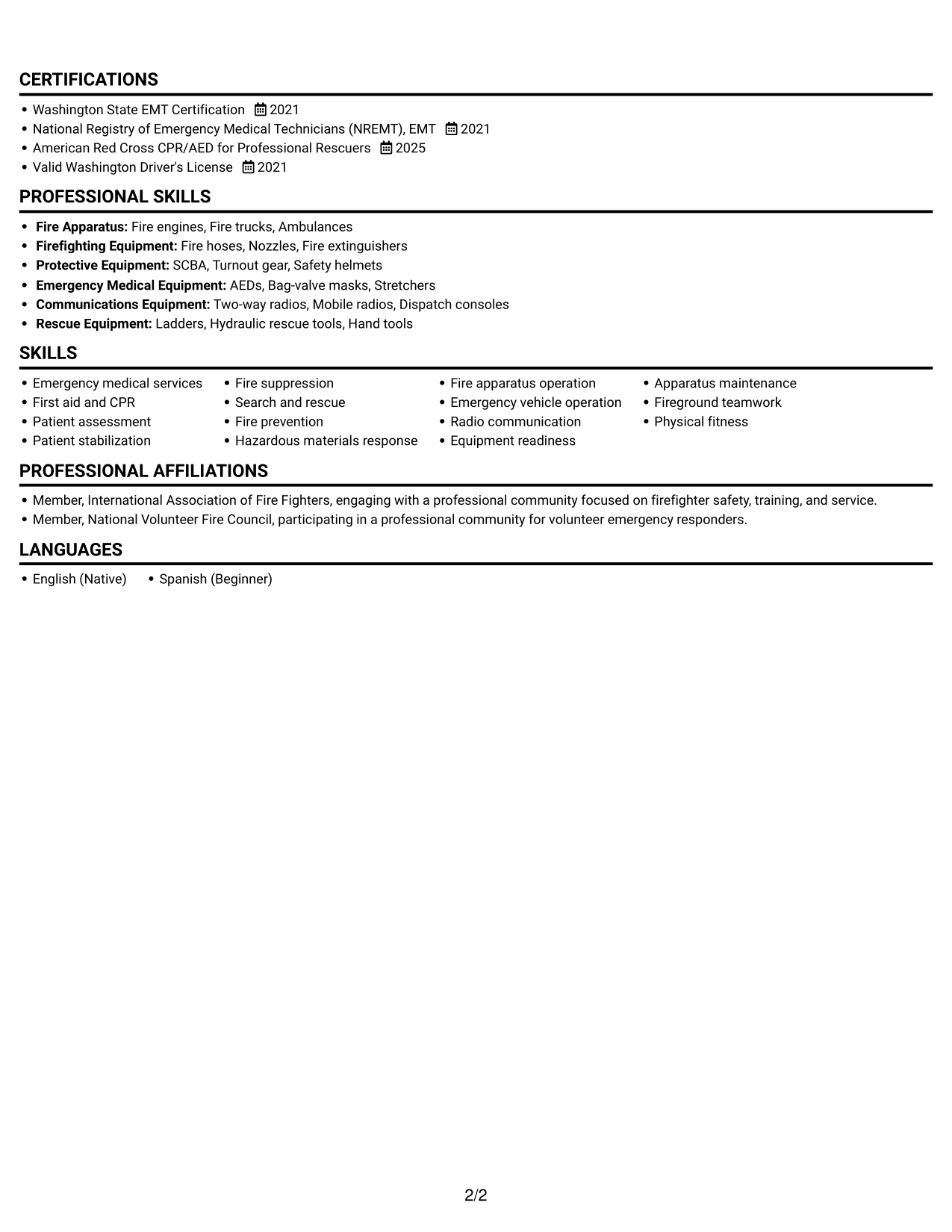 Resume example — page 2