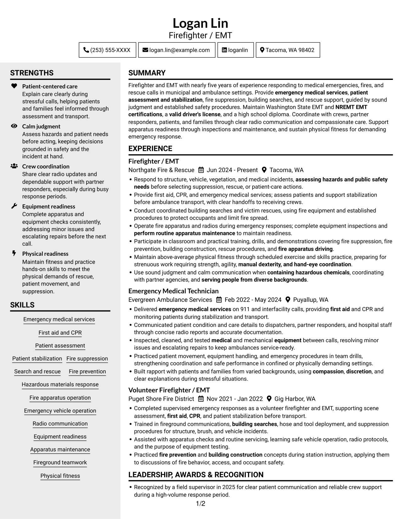 Resume example — page 1