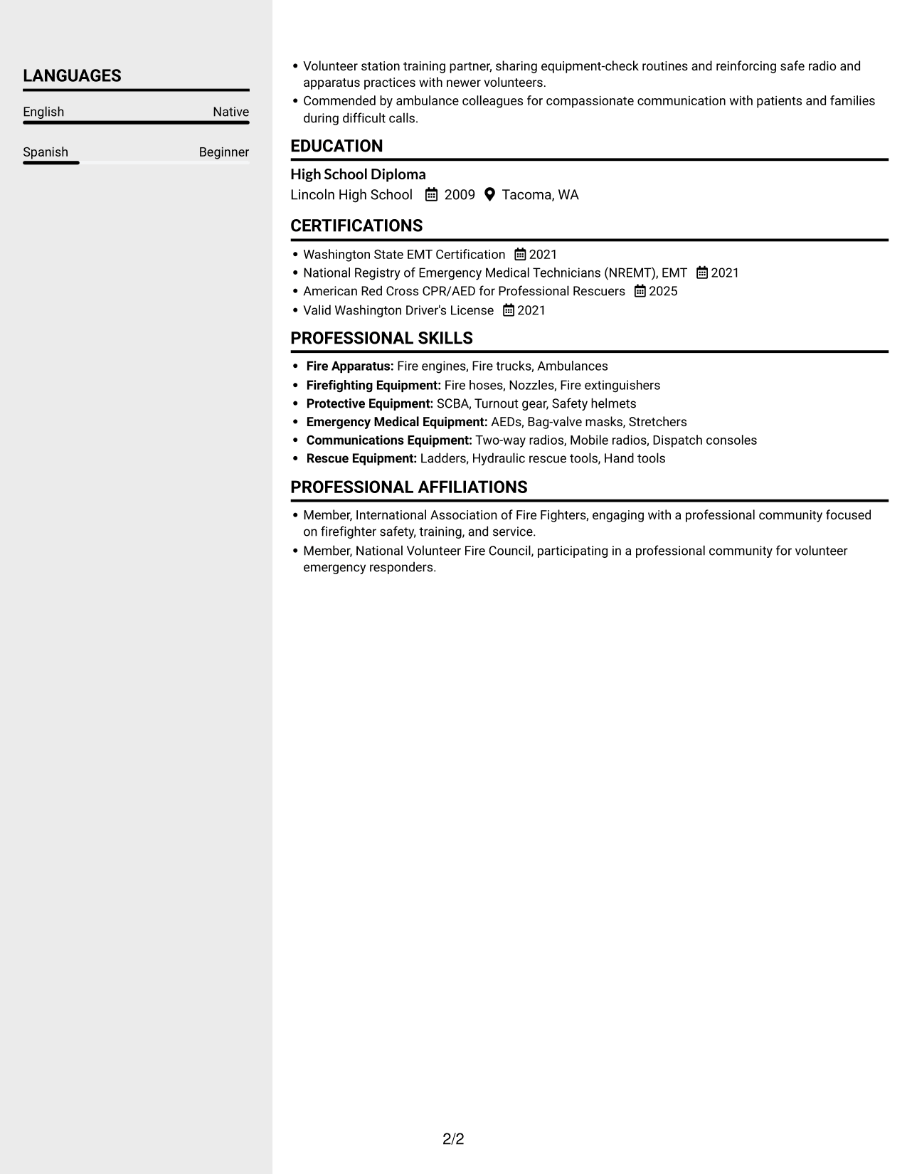 Resume example — page 2