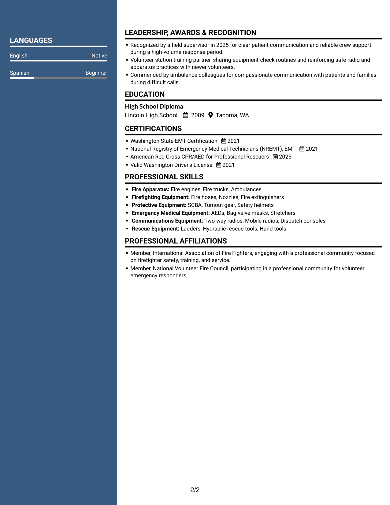 Resume example — page 2