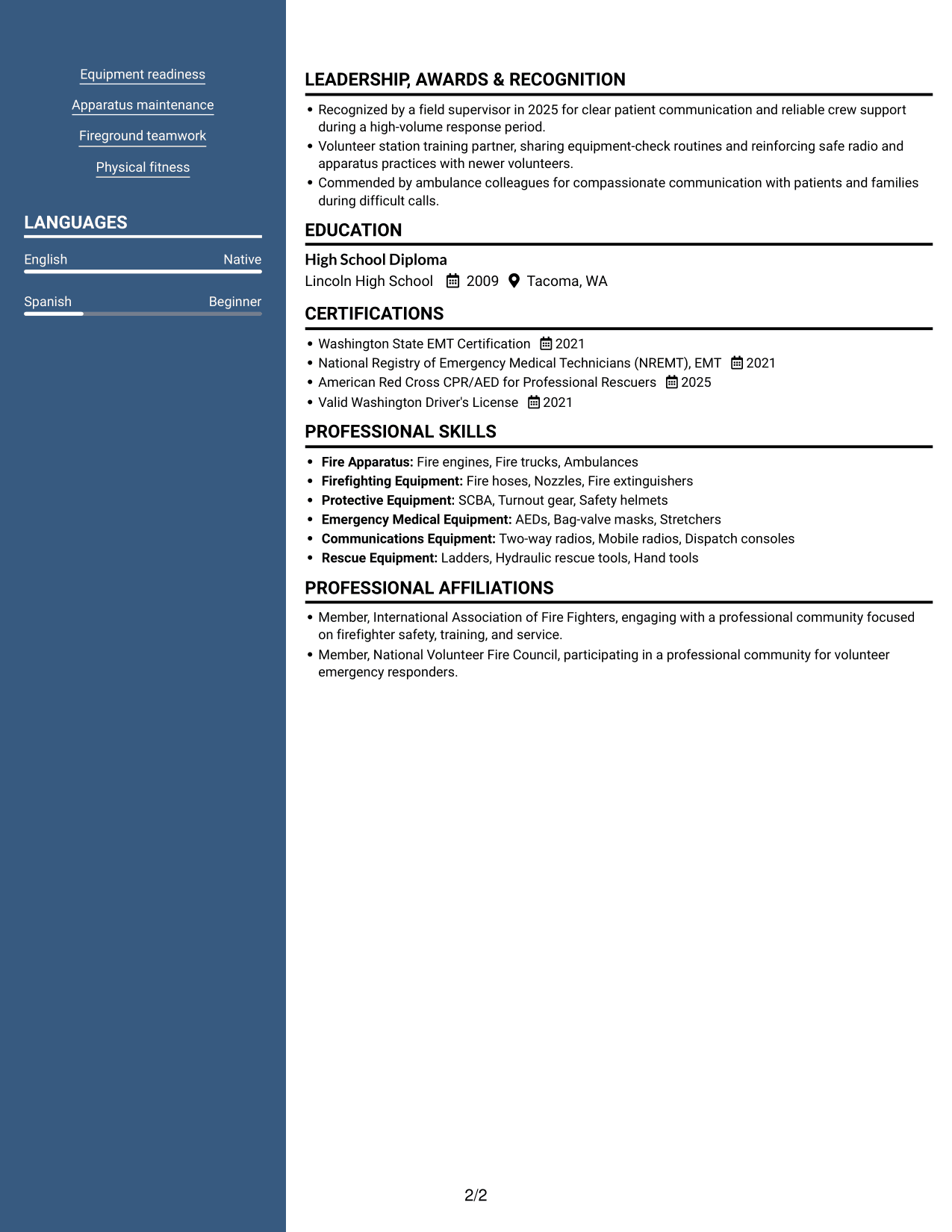 Resume example — page 2