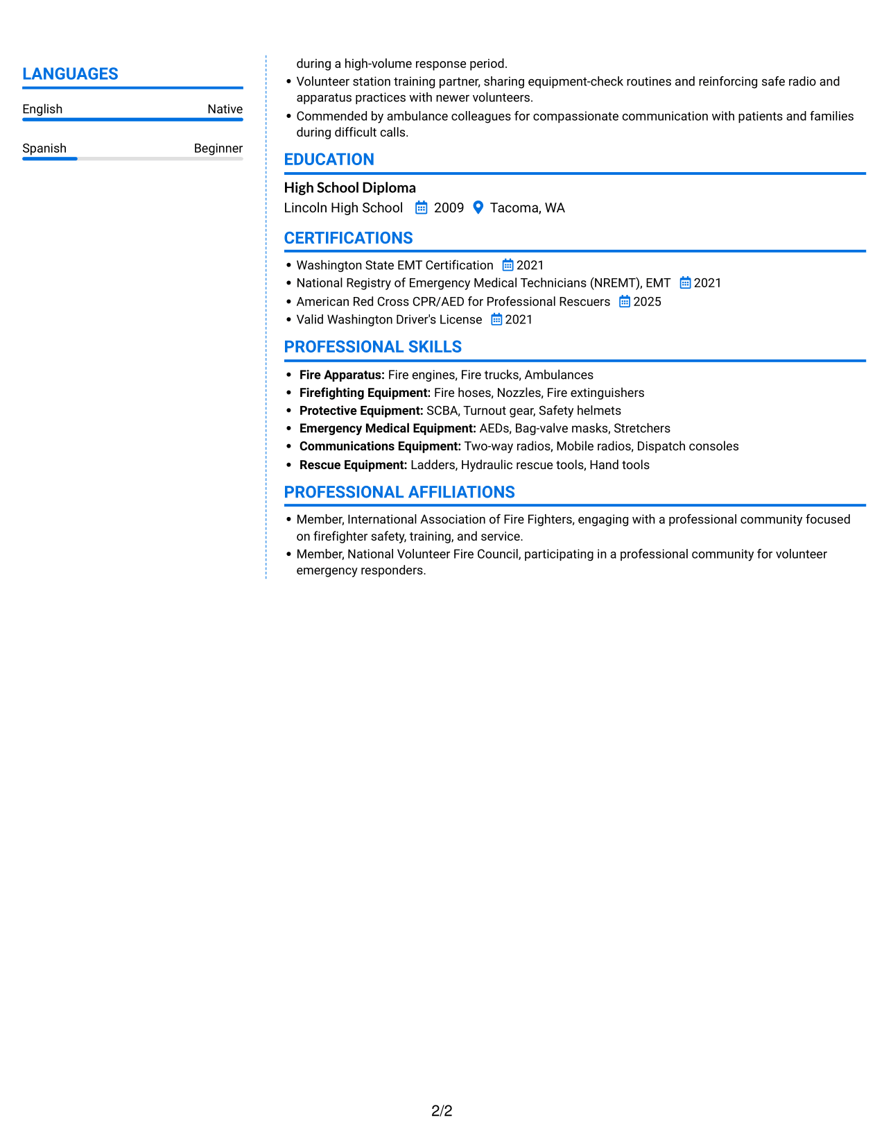 Resume example — page 2
