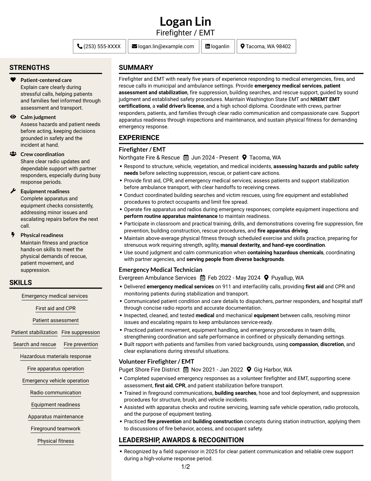 Resume example — page 1