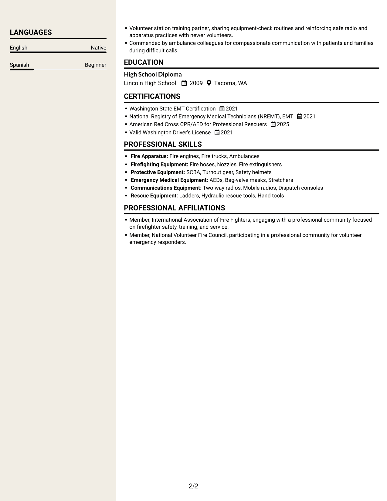 Resume example — page 2