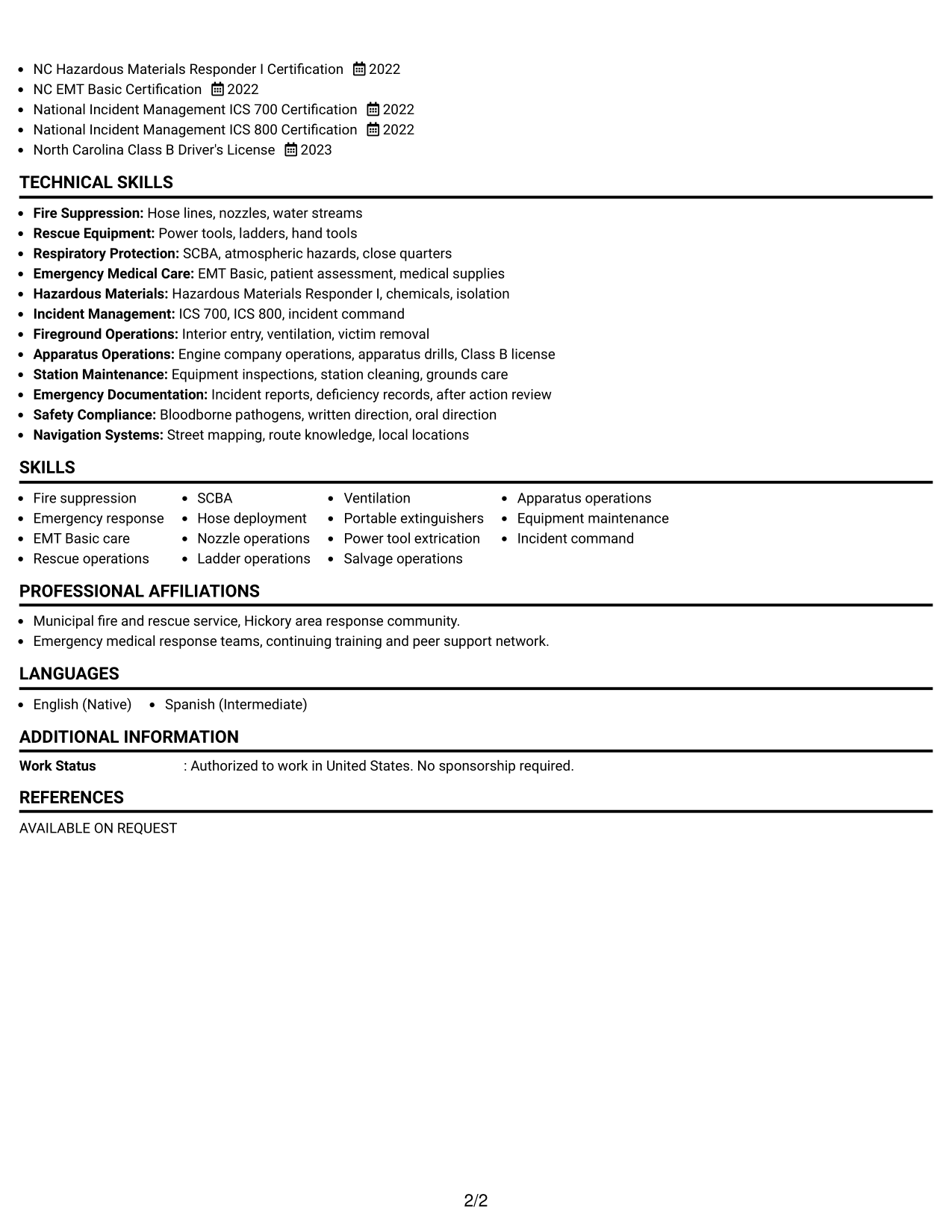 Resume Example Page 2