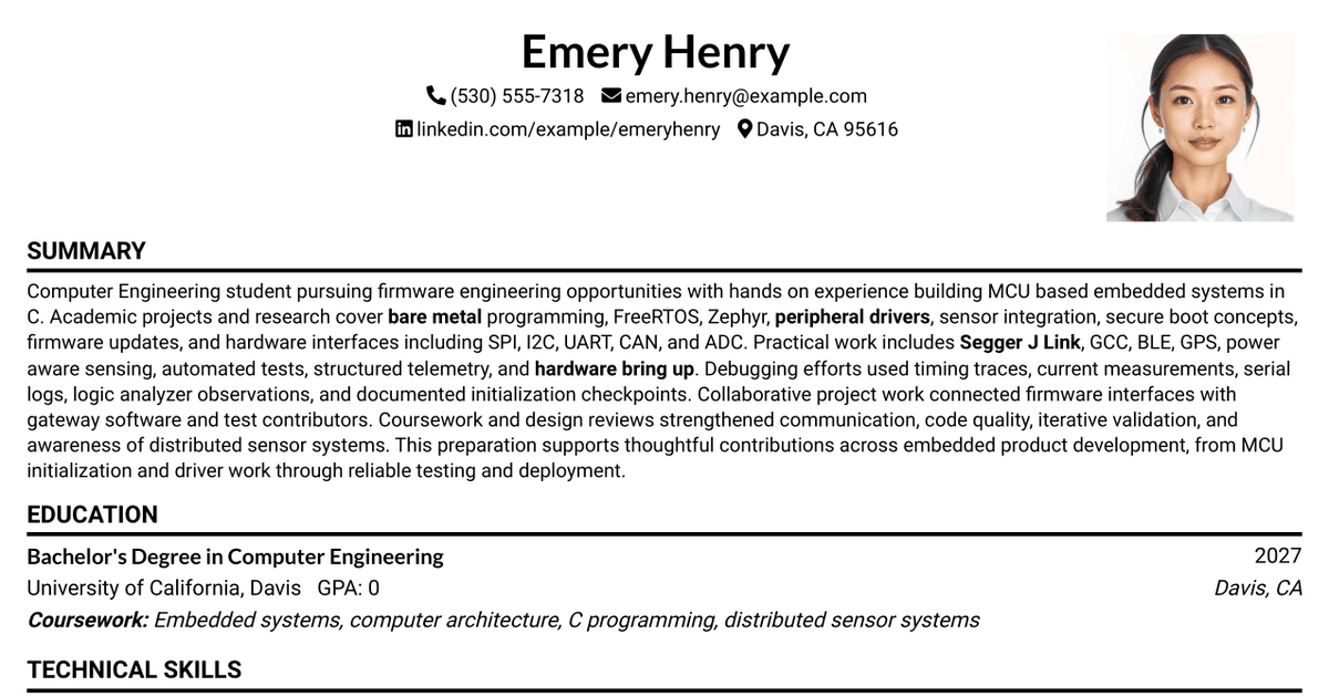 7 Firmware Engineer Co-Op Resume Templates with Example