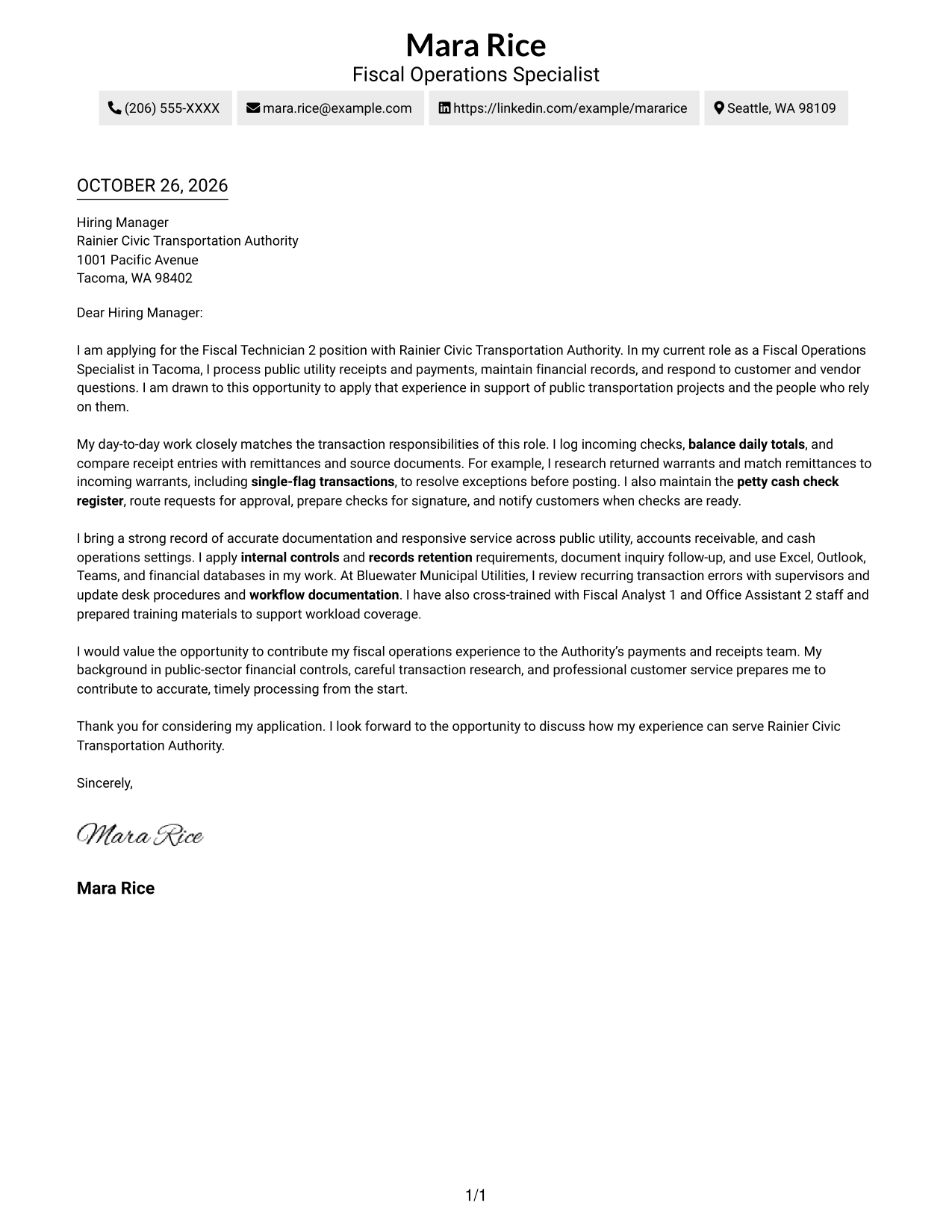 Cover letter example — page 1