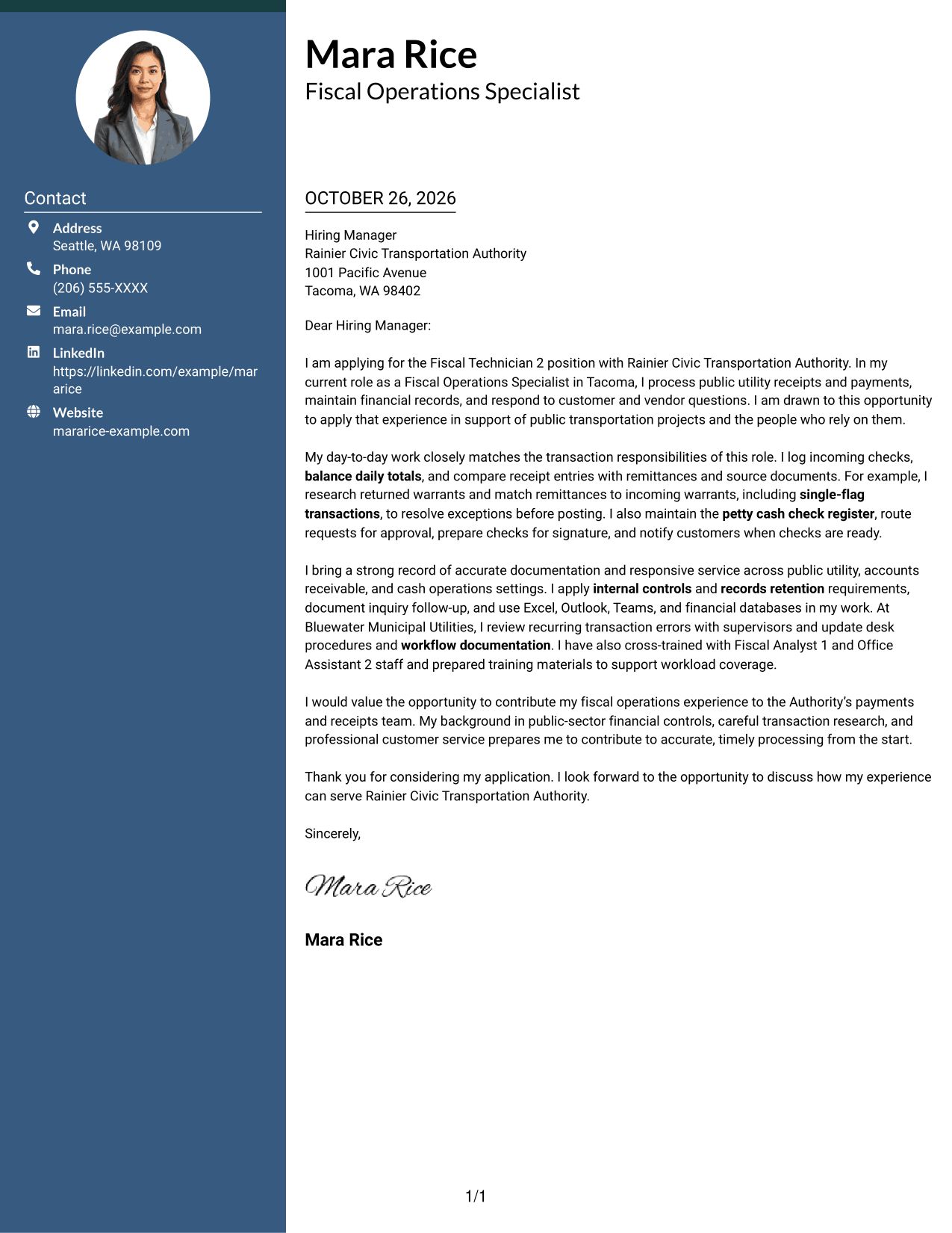 Cover letter example — page 1