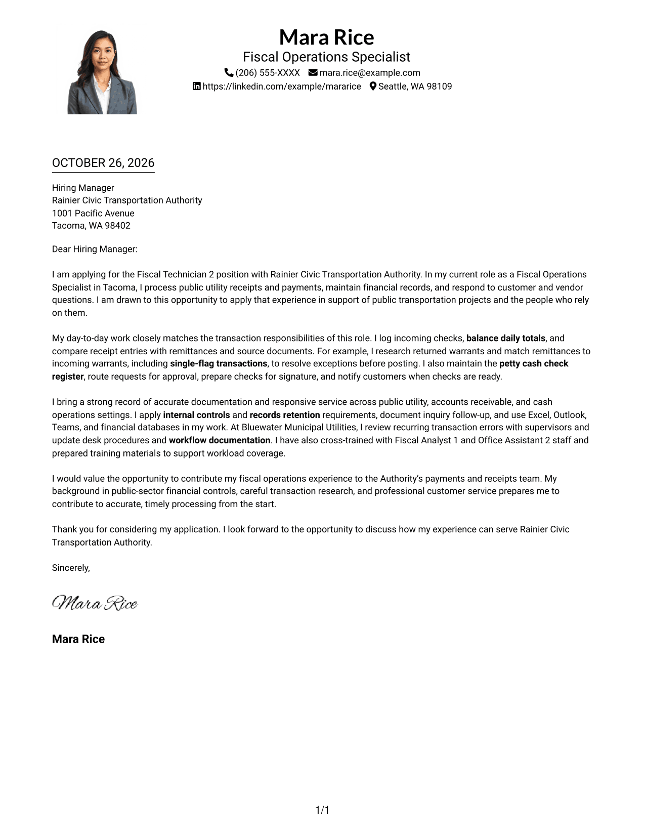 Cover letter example — page 1