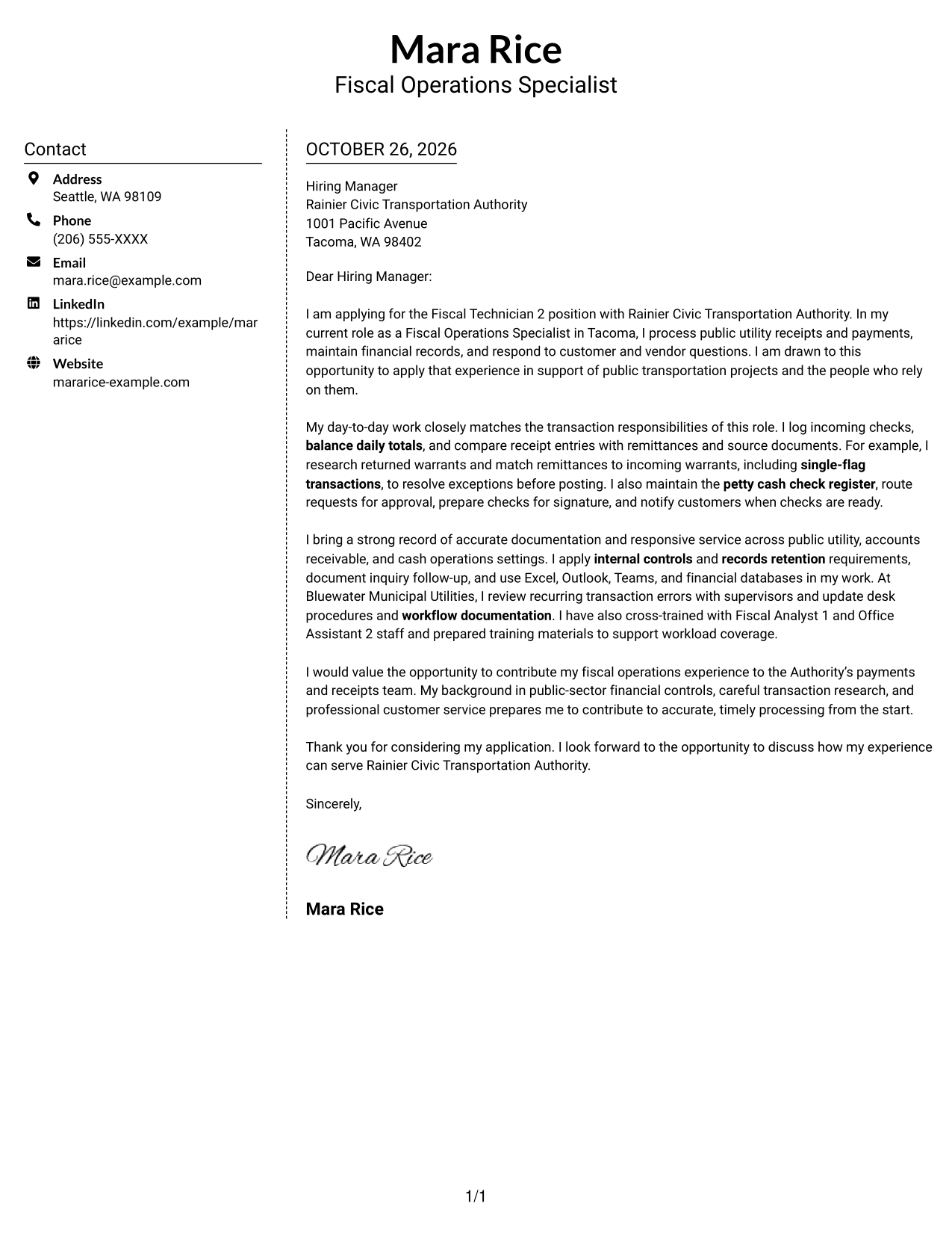 Cover letter example — page 1