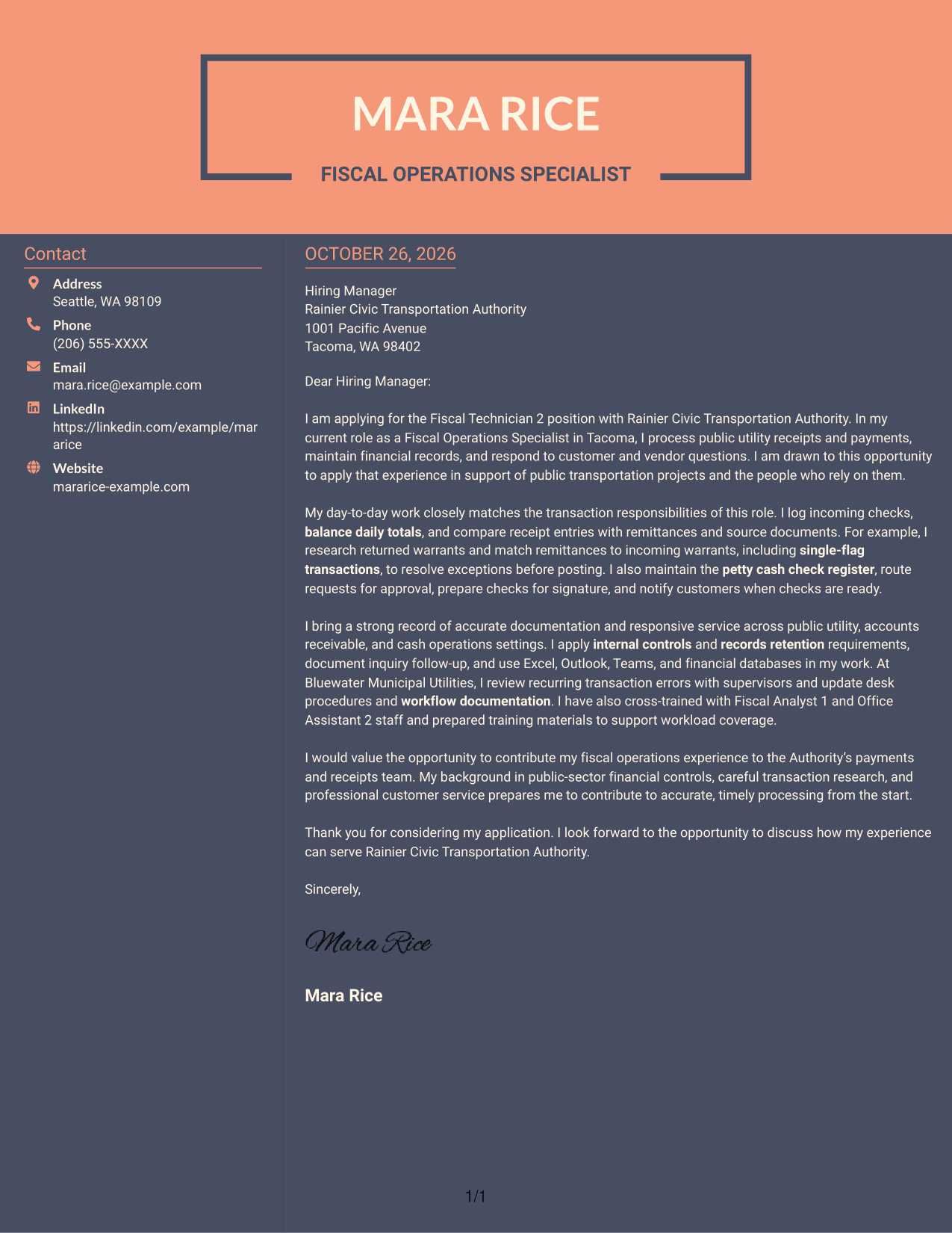 Cover letter example — page 1