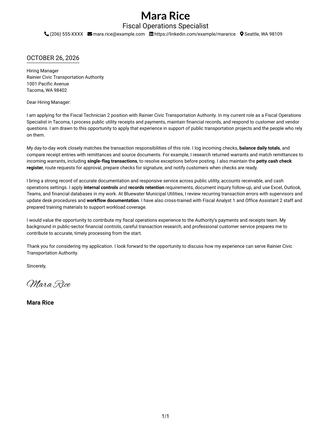 Cover letter example — page 1