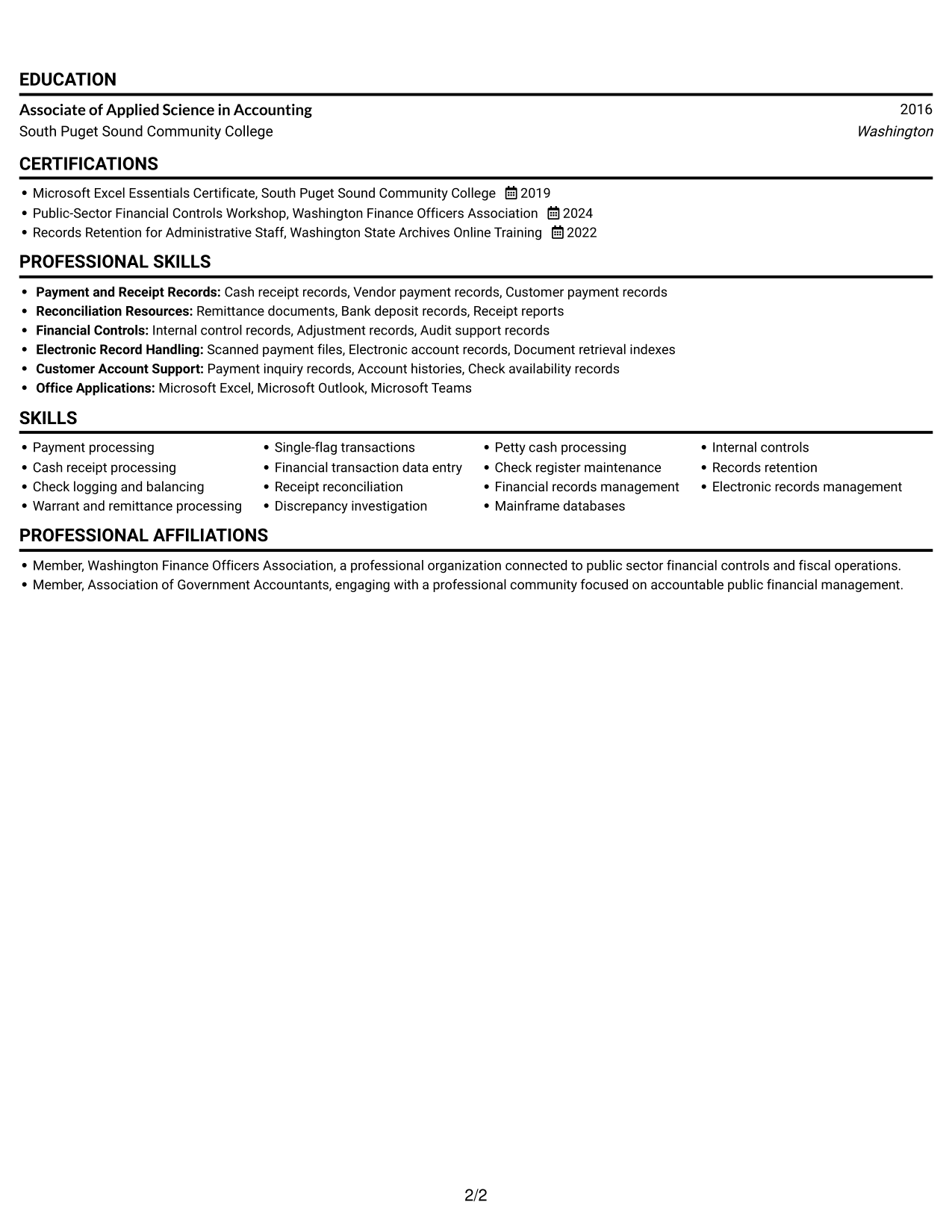 Resume example — page 2