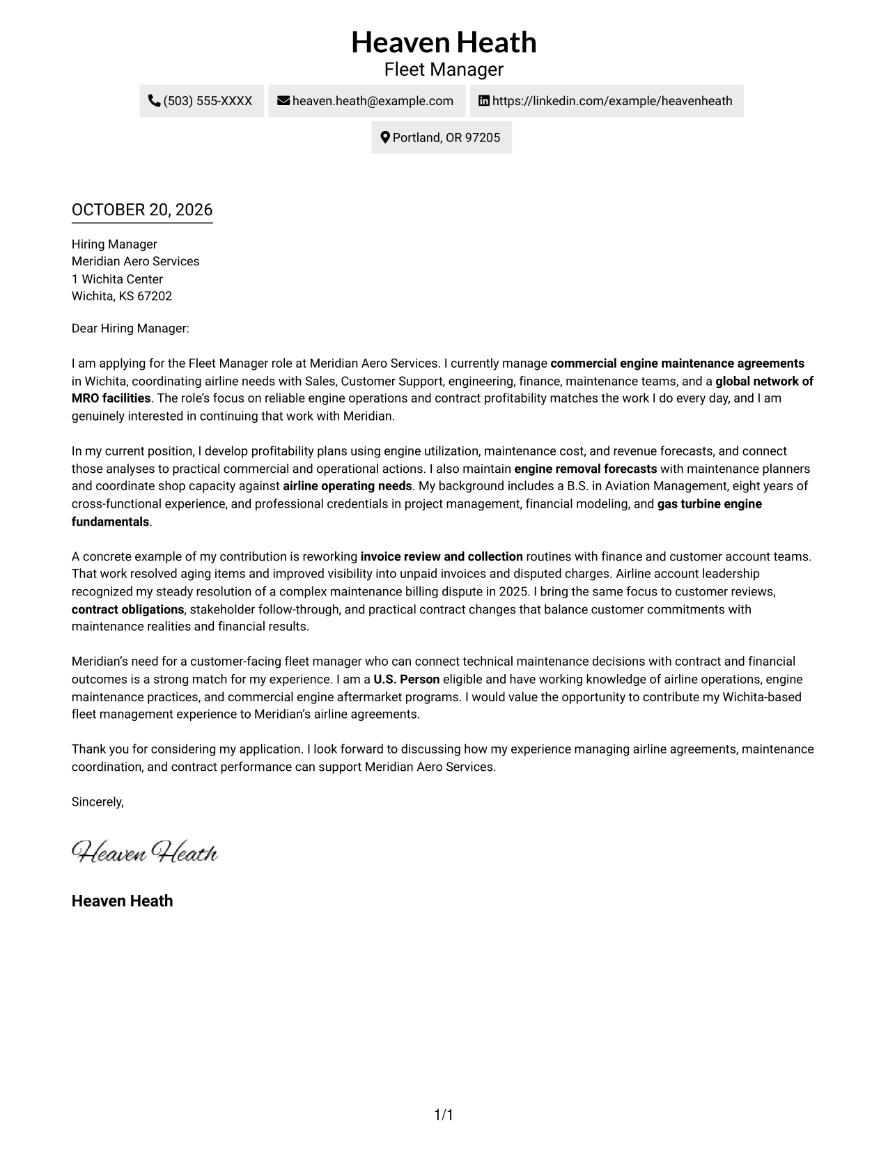 Cover letter example — page 1