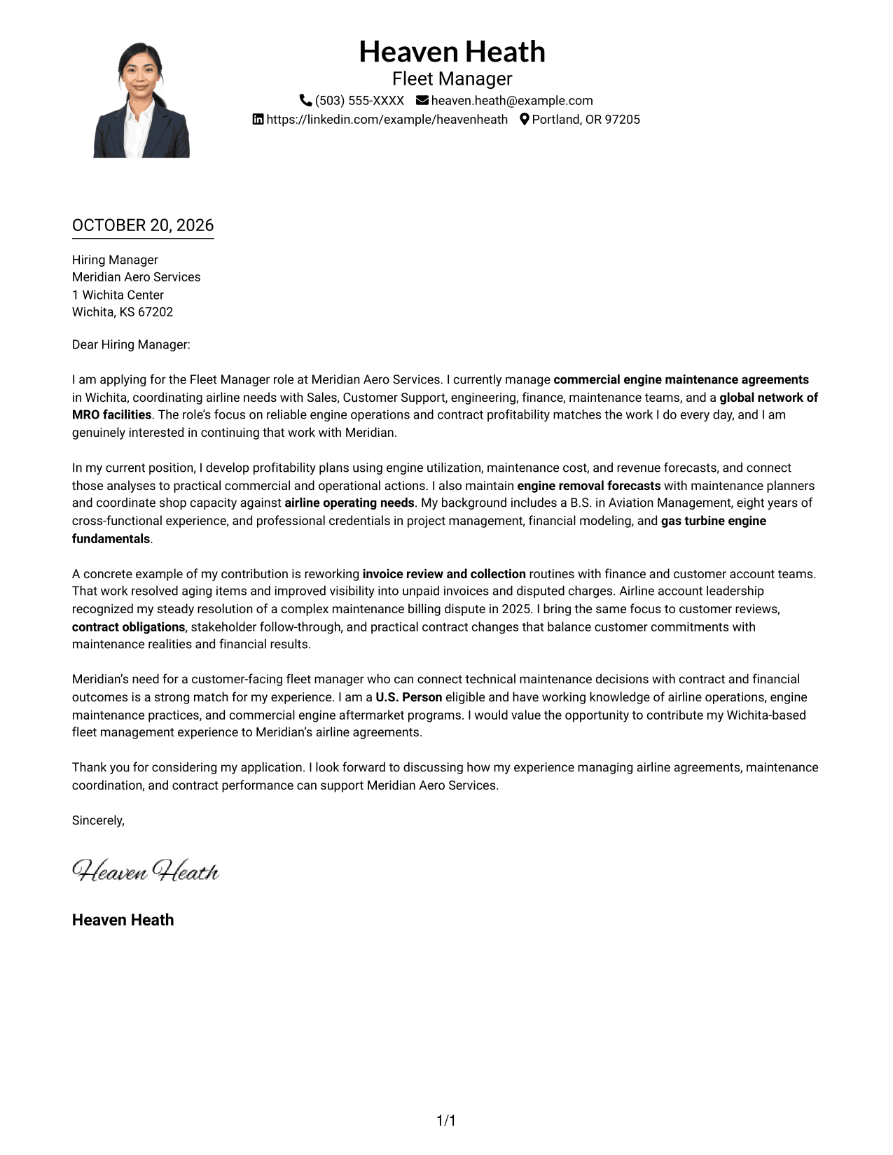Cover letter example — page 1