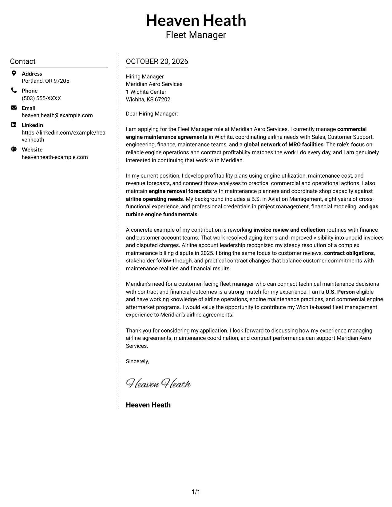 Cover letter example — page 1