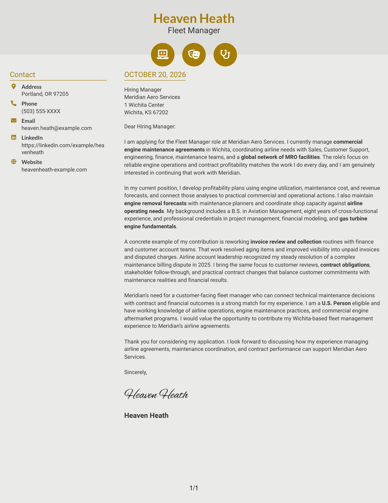 Cover letter example — page 1