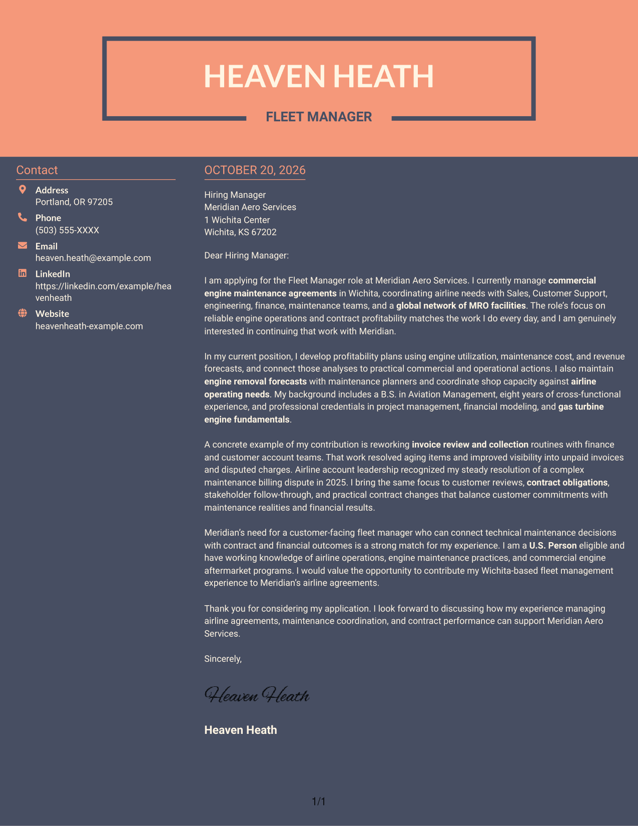 Cover letter example — page 1
