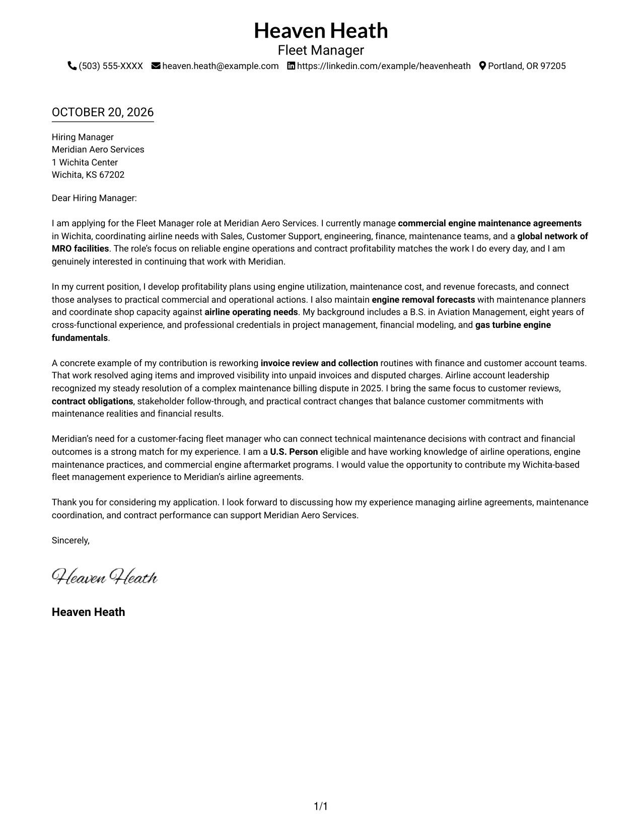 Cover letter example — page 1