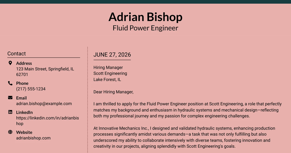 30+ Fluid Power Engineer Cover Letter Templates with Example 2026