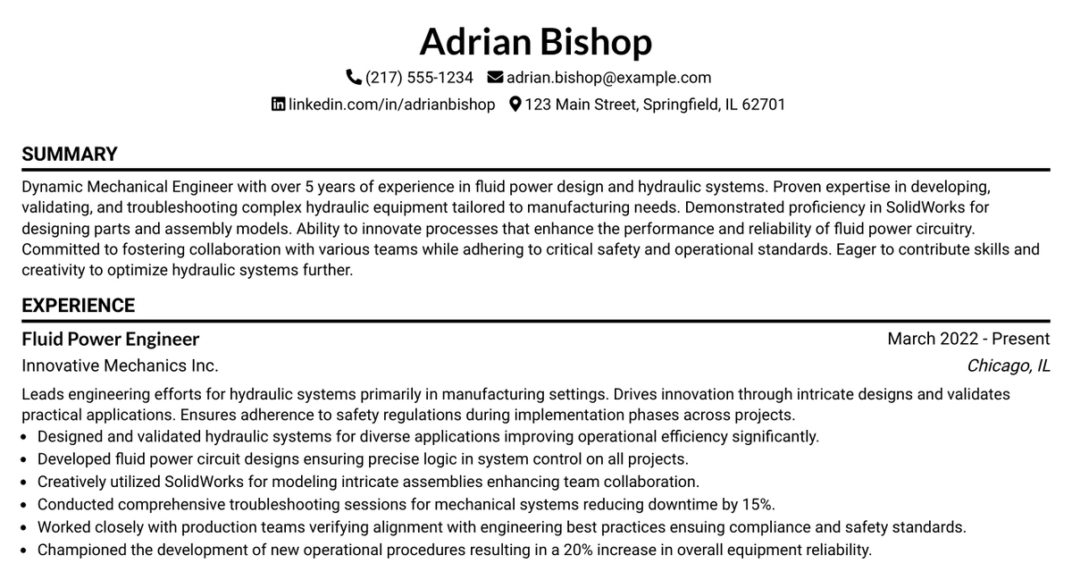 33 Fluid Power Engineer Resume Templates with Example 2026 (ATS-Optimized)