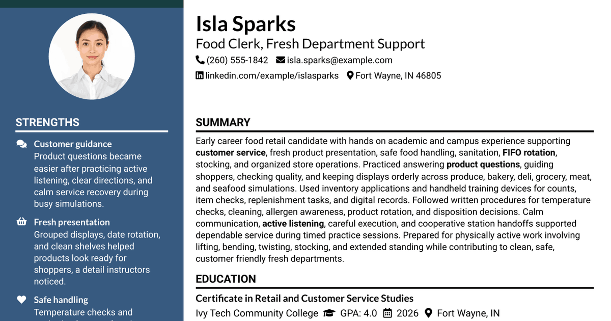 7 Food Clerk - Fresh Department Support Resume Templates with Example