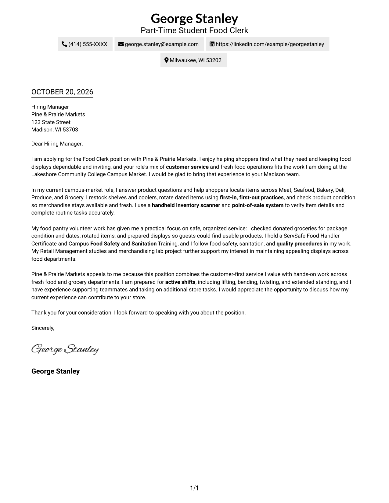 Cover letter example — page 1