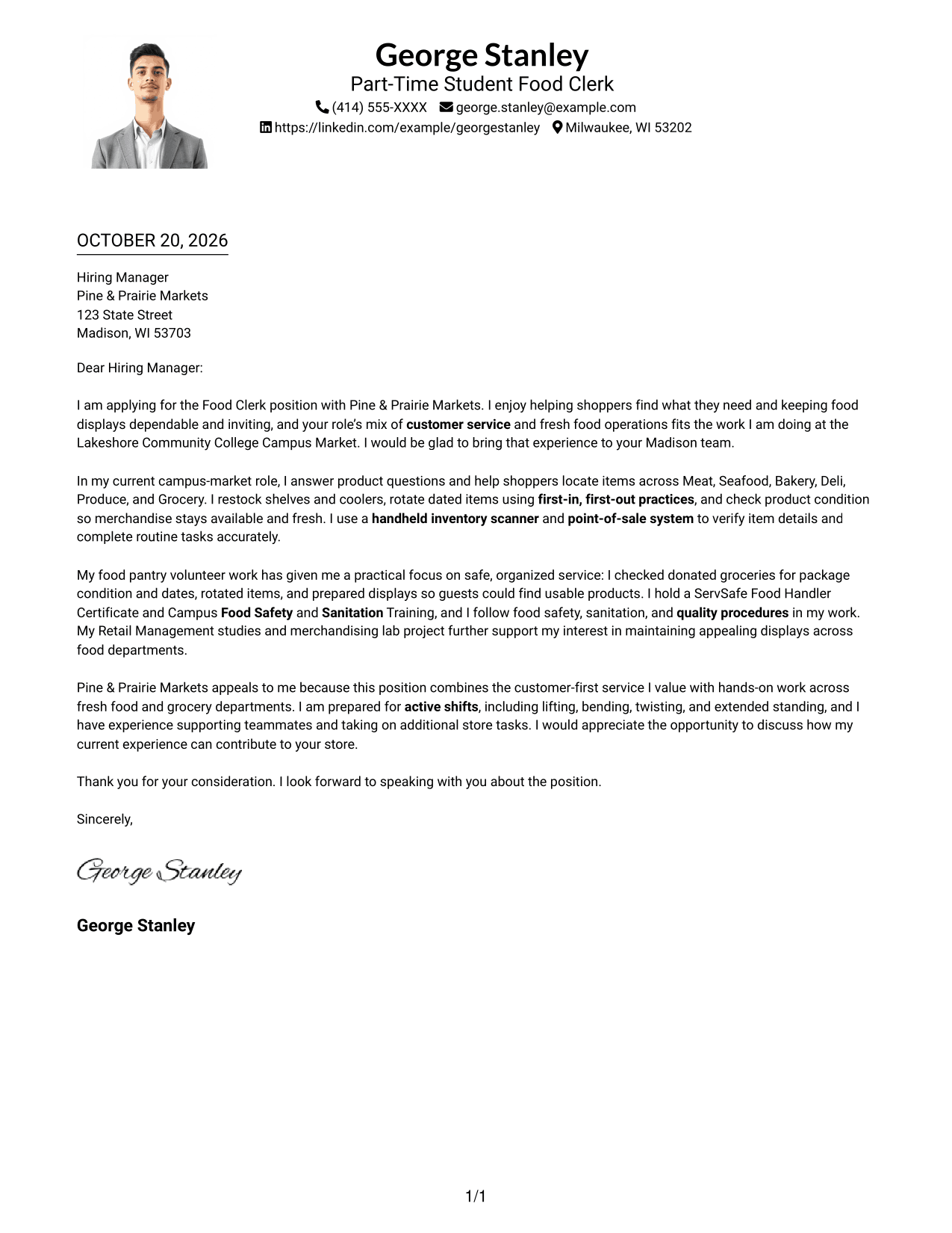 Cover letter example — page 1