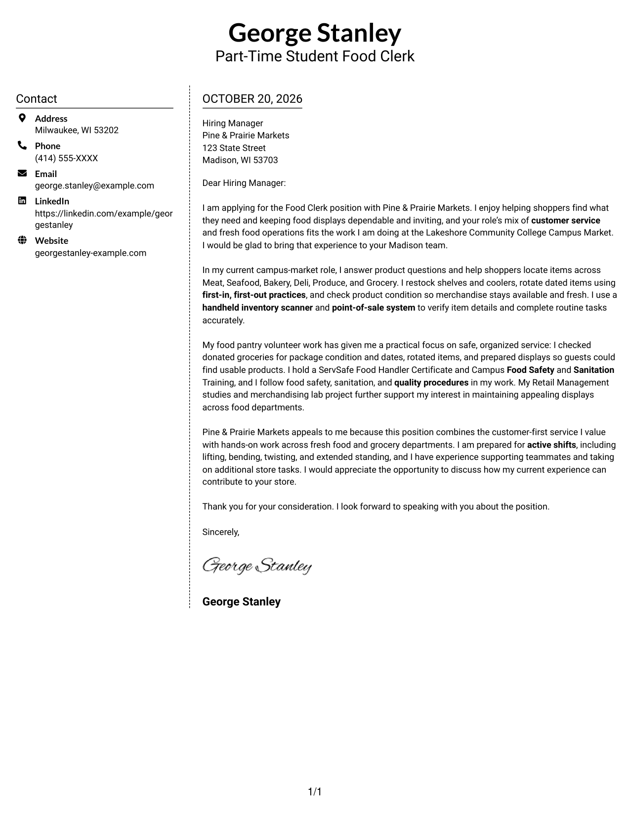 Cover letter example — page 1