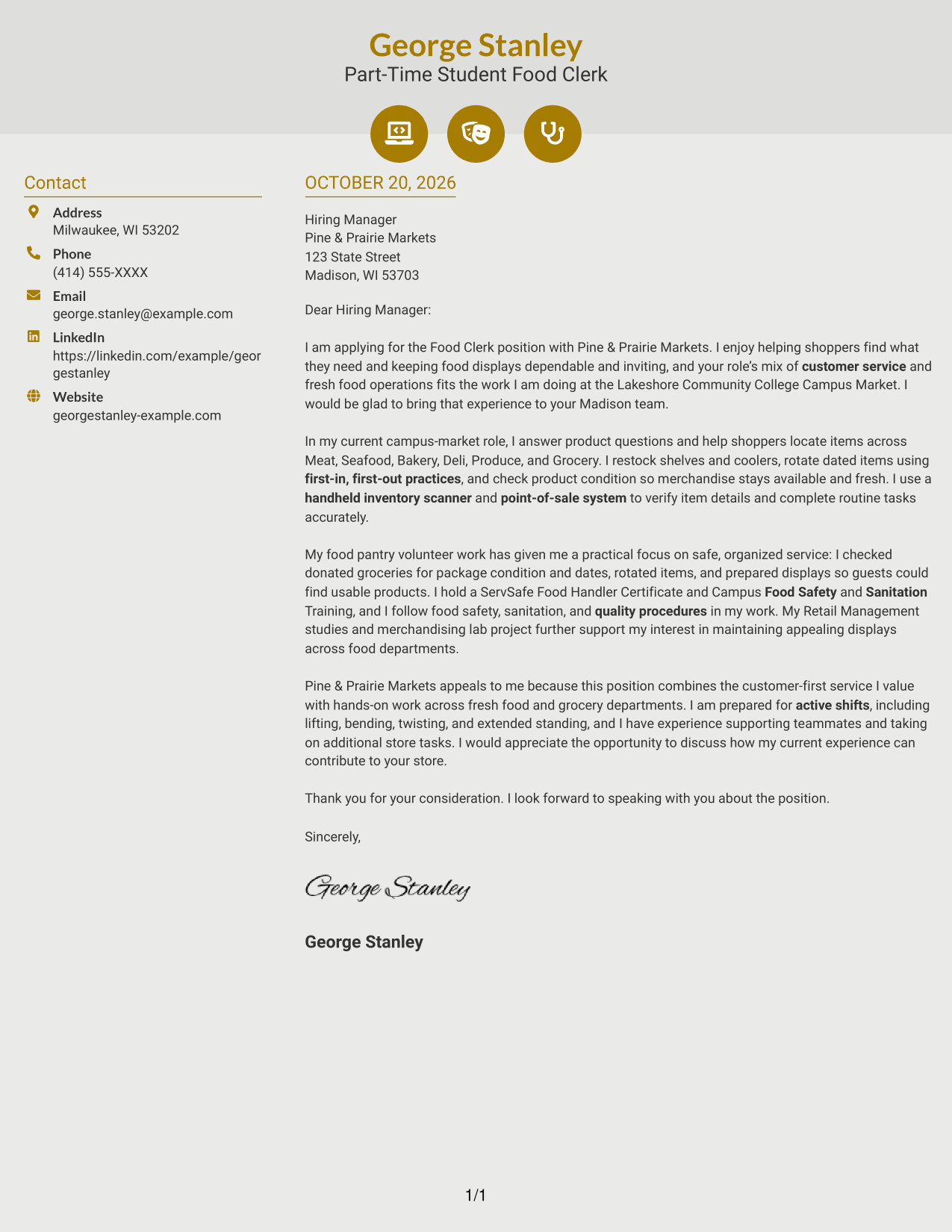 Cover letter example — page 1