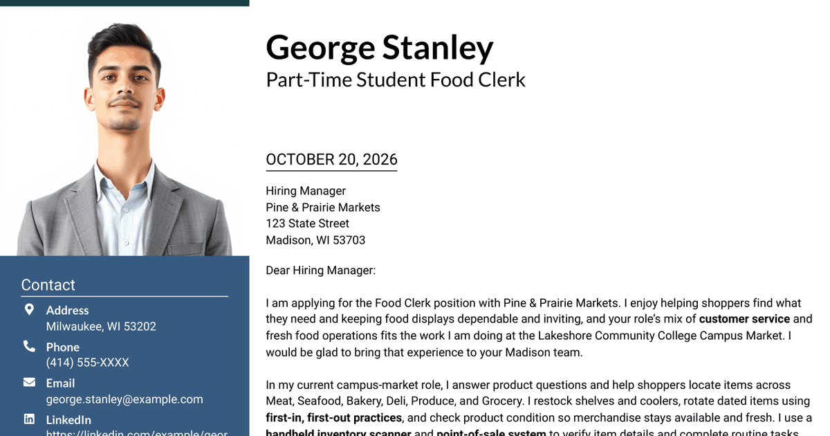 7 Food Clerk - Fresh Food Merchandising Cover Letter Templates with Example