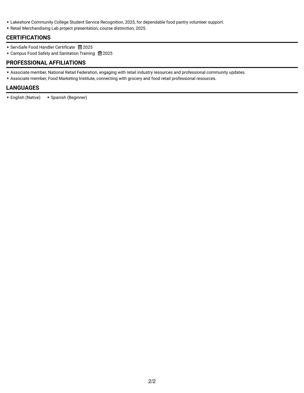 Resume example — page 2