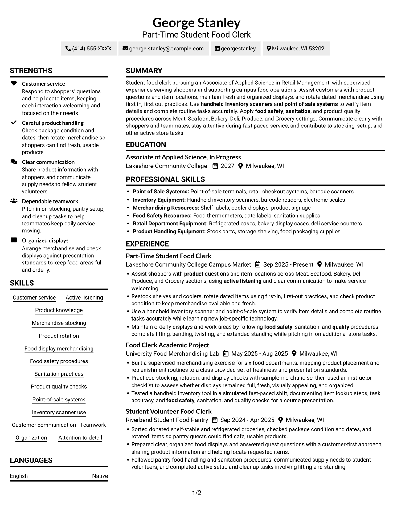 Resume example — page 1