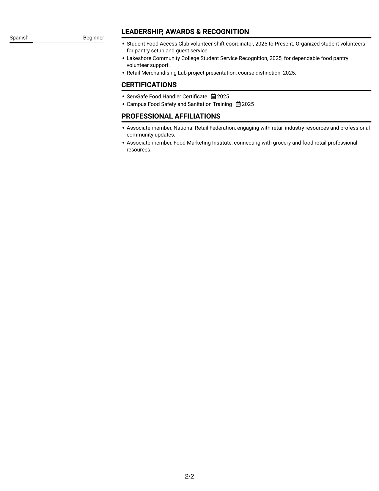 Resume example — page 2