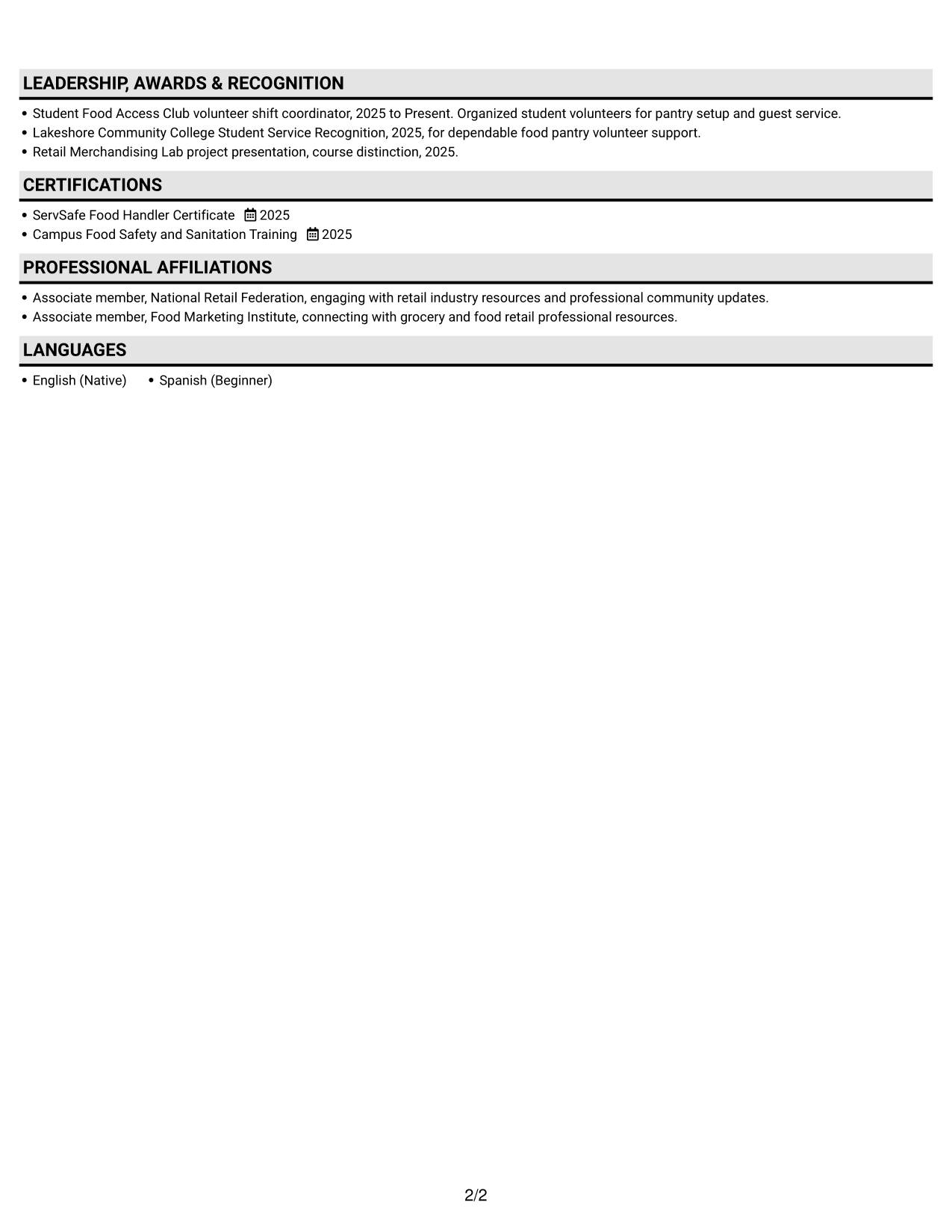 Resume example — page 2