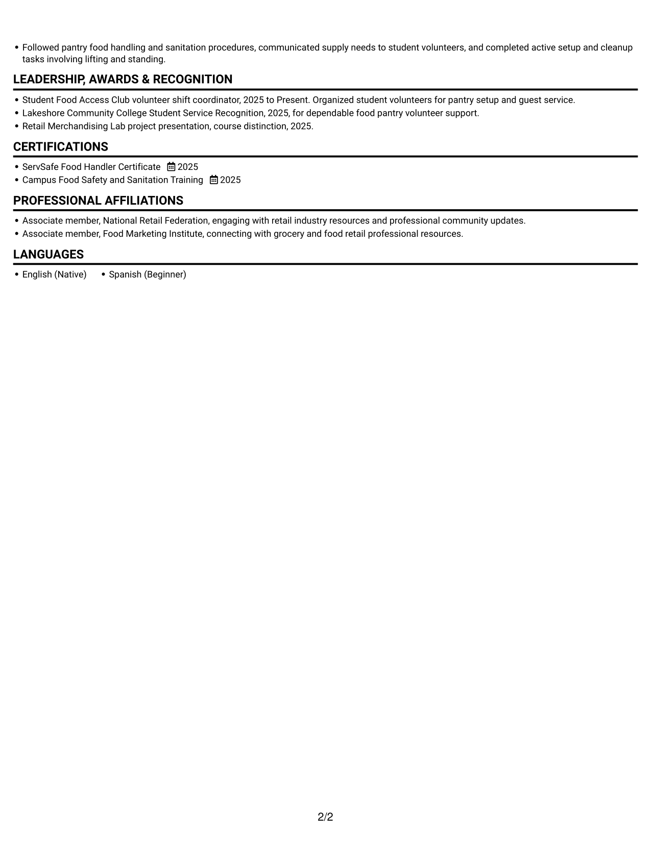 Resume example — page 2