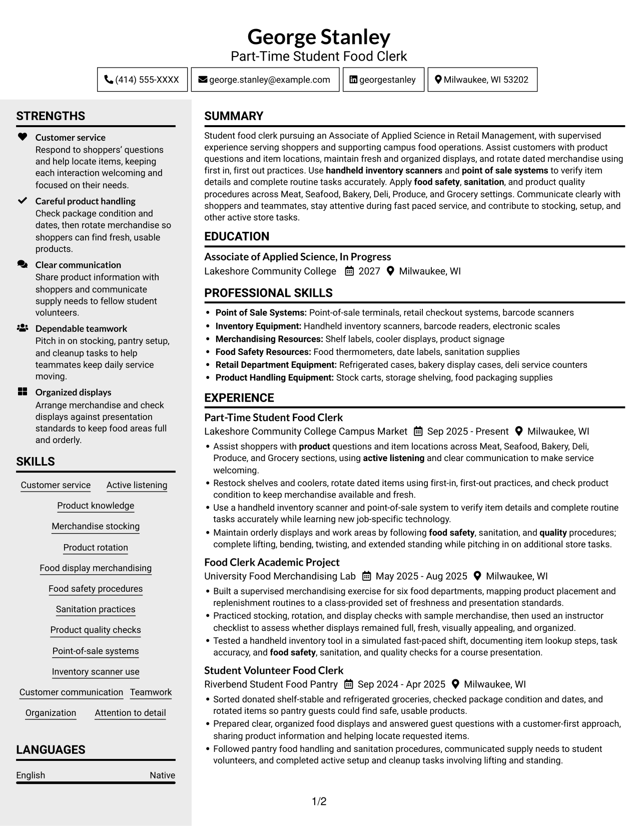 Resume example — page 1