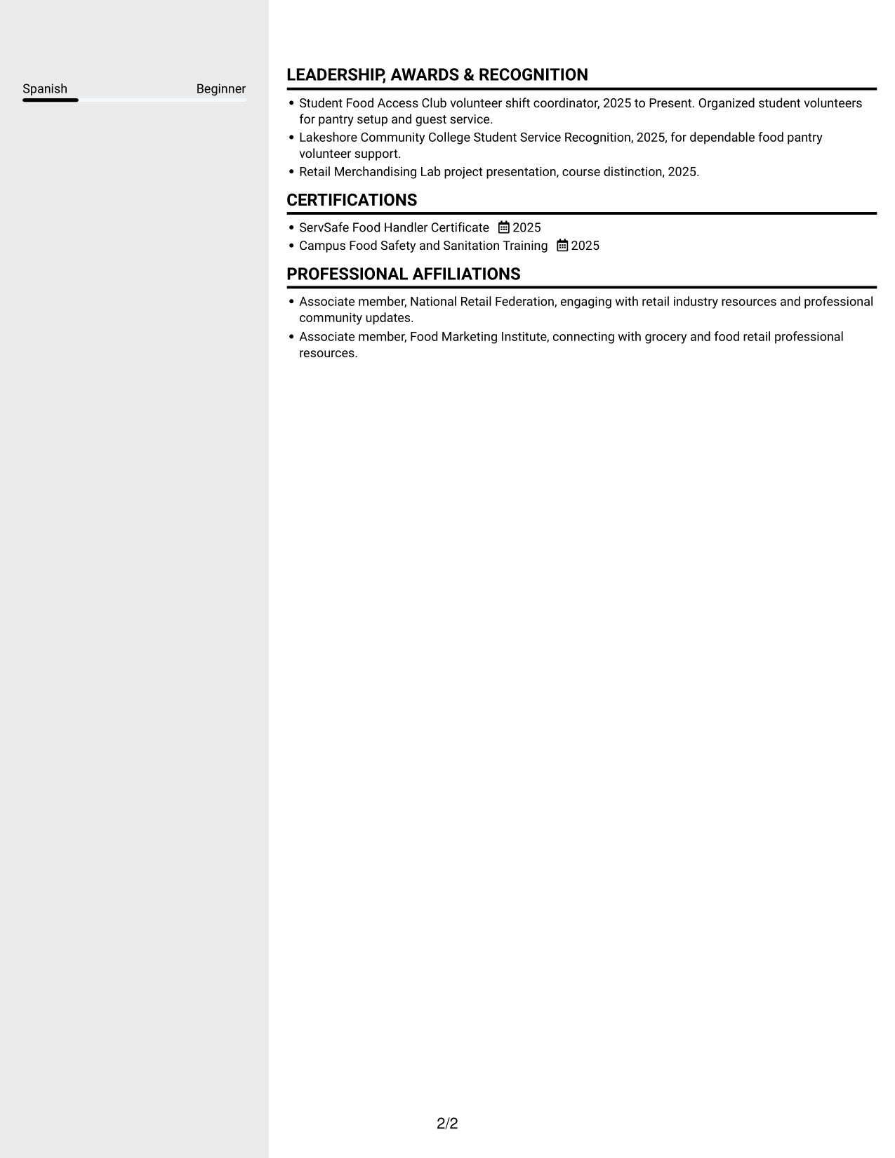 Resume example — page 2